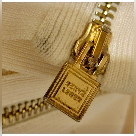 Herve Leger Lorelei Vanilla Body Con Bandage Dress w Gold Hardware - Picture 7 of 10